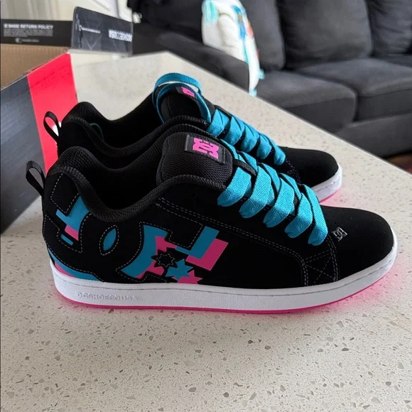 DC Black and Blue Sneakers with Pink Accents - Picture 4 of 5